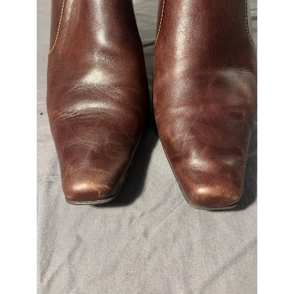 Liz Clarborne women's 9 brown leather ankle boots buckle block heel - Picture 12 of 13